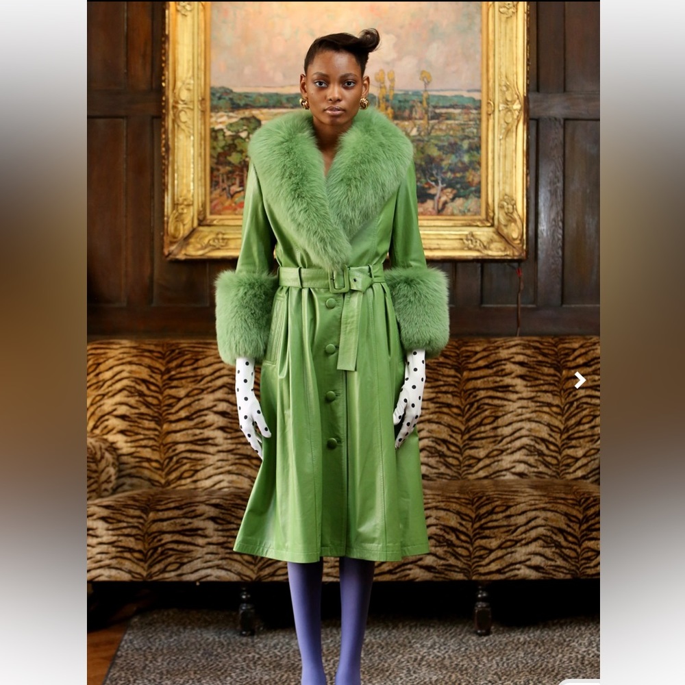 SAKS POTTS ICONIC GREEN FOXY COAT
